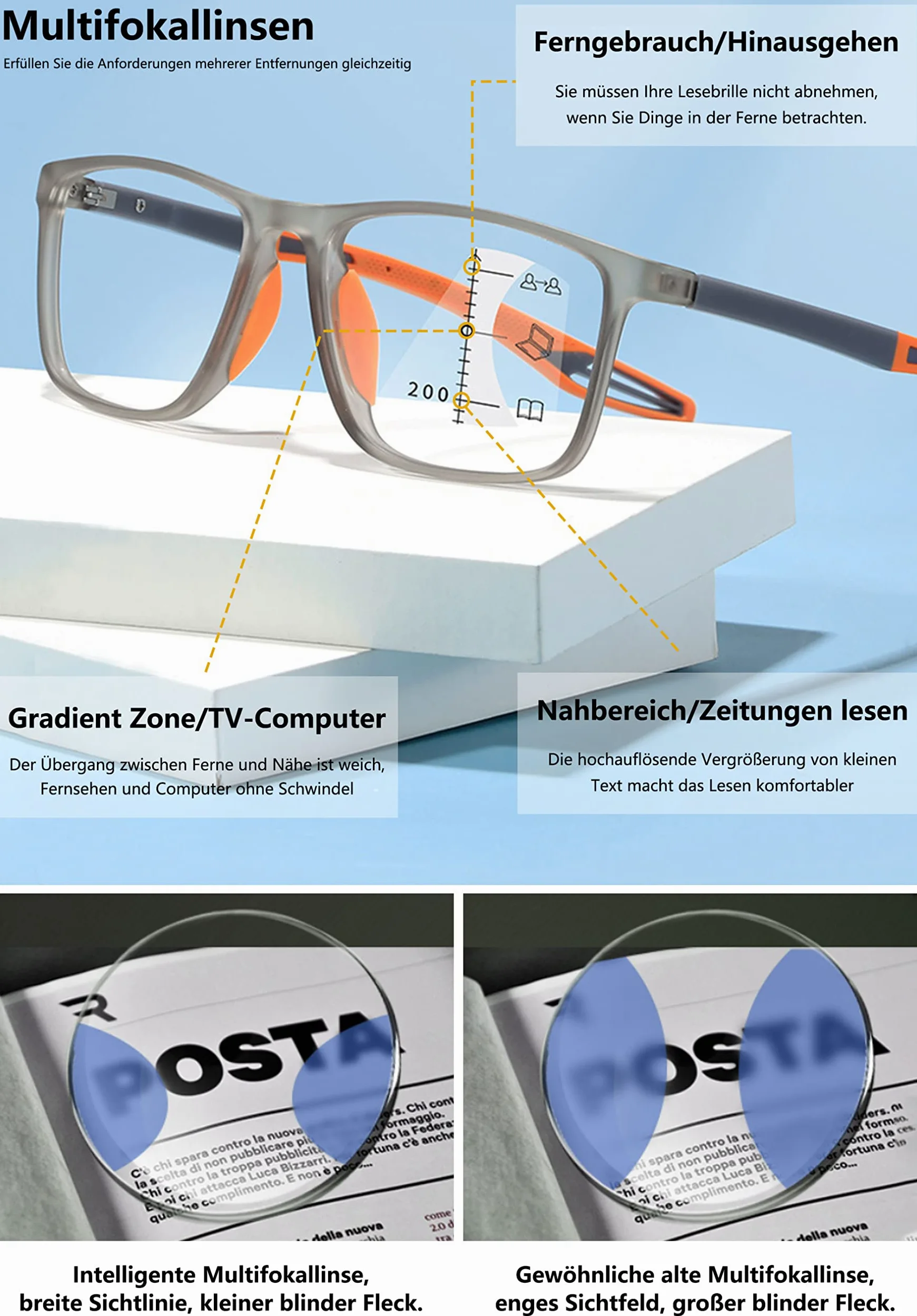 Fotochromowe okulary przeciwsłoneczne do czytania męskie damskie progresywne wieloogniskowe okulary przeciwsłoneczne do czytania sportowe prostokątne lekkie okulary blokujące niebieskie światło (Colo